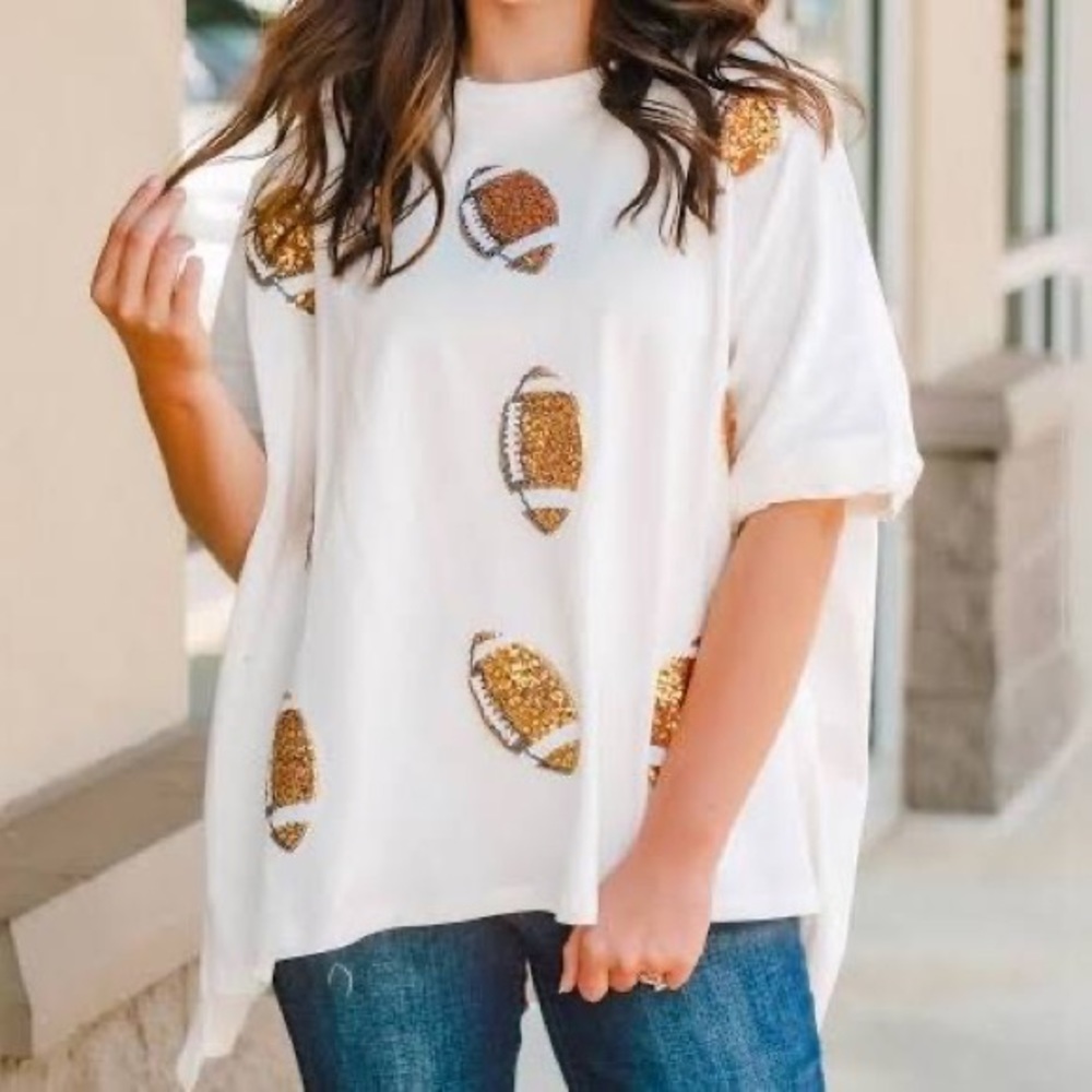 Fantastic Fawn Sequin Football Top